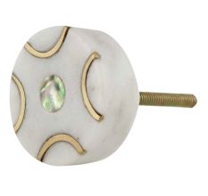 White Round Gold Marble Stone Cabinet Knobs